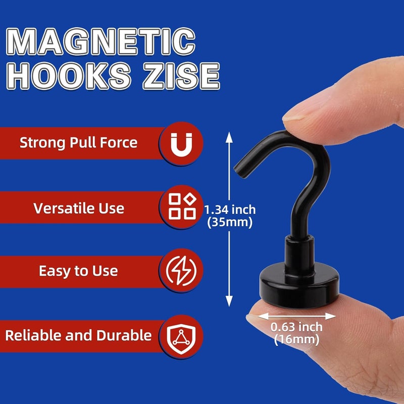 Junarter 20 Pack Magnetic Hooks, 30lbs Magnet Hooks for Cruise Cabins, Black Strong Magnetic Hooks Heavy Duty, Magnets with Hooks, Metal Magnetic Hook for Hanging, Hook Magnets for Home Decor - Image 5